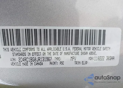 2018 Chrysler Pacifica Touring L from USA, damaged, VIN 2C4RC1BG0JR131967